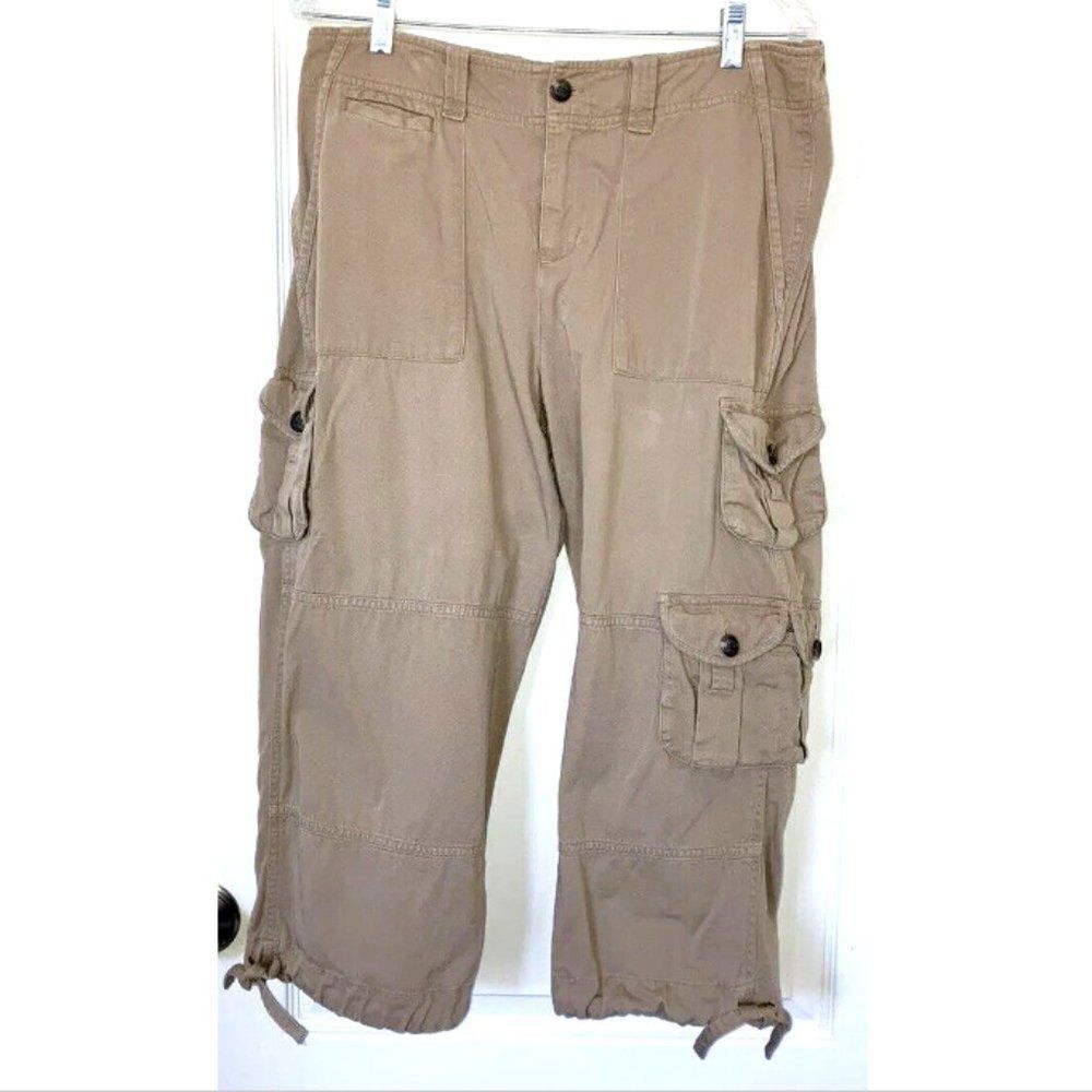 Y2K LAUREN RALPH LAUREN sz 10 Tan Khaki Cargo Capri Cropped Pants Utility Beige